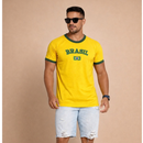Camisa Bandeira do Brasil Bordada Torcedor Premium de Algodão